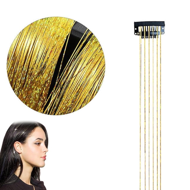 50cm Synthetic Sparking Shiny Hair Tinsel Hair Extensions Hair Clip Extensions