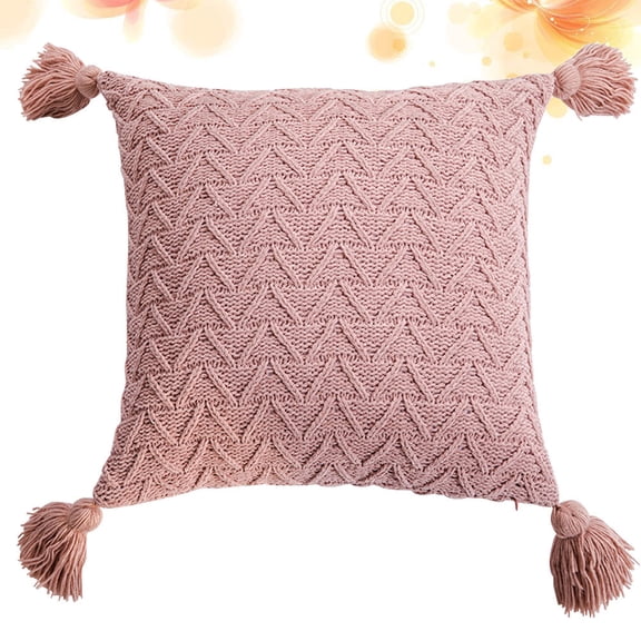 WEUVEB 1Pc Chenille Knitting Pink Throw Pillow Cover Tassel Design Home Decoration
