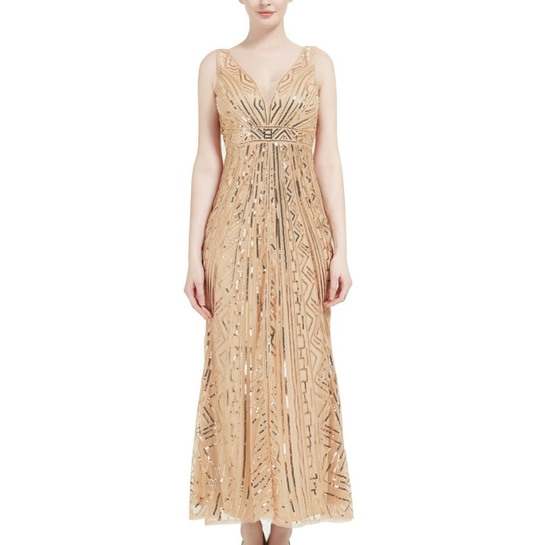 Swsmclt Women's Evening Gown Cocktail Maxi Dresses Sleeveless Dress Sequin Gala Sundres Golden 12