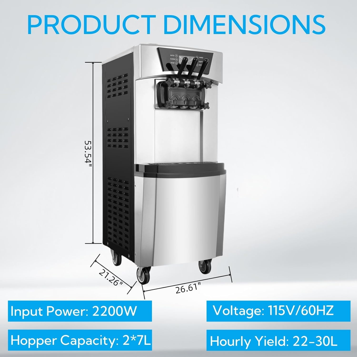 Missky Commercial Ice Cream Maker Machine with LCD Display & Auto Clean Function, 2200W, Silver & Black