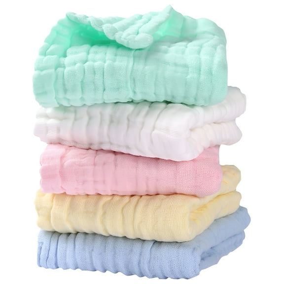 AUQ Baby Washcloths-Soft Natural Cotton Towels for Sensitive Skin,Hypoallergenic 5-Pack,For Newborns,Bathing,And Makeup Removal