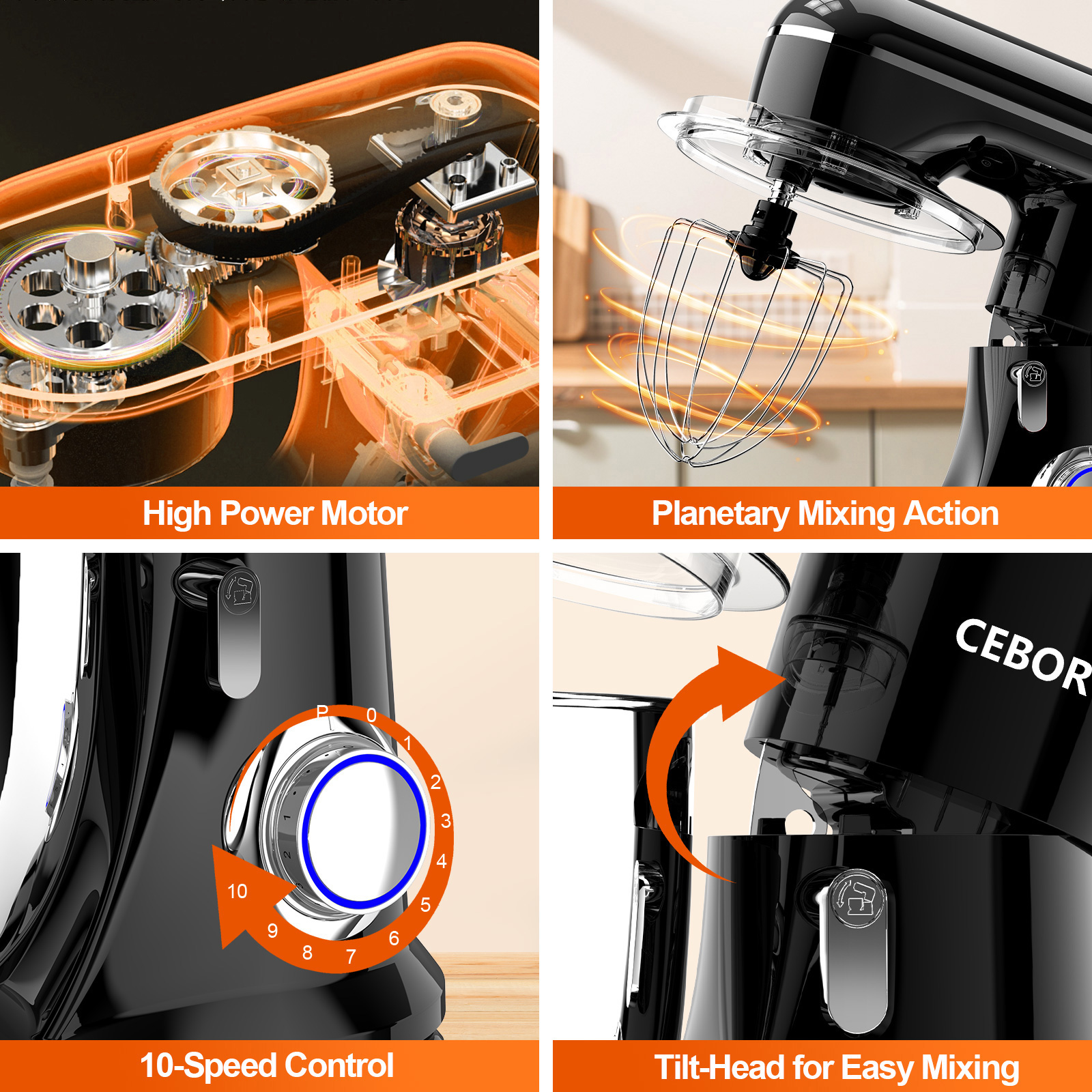 Cebory 3-In-1 Stand Mixer, 6.5 Qt Tilt-Head, 10-Speed photo 2