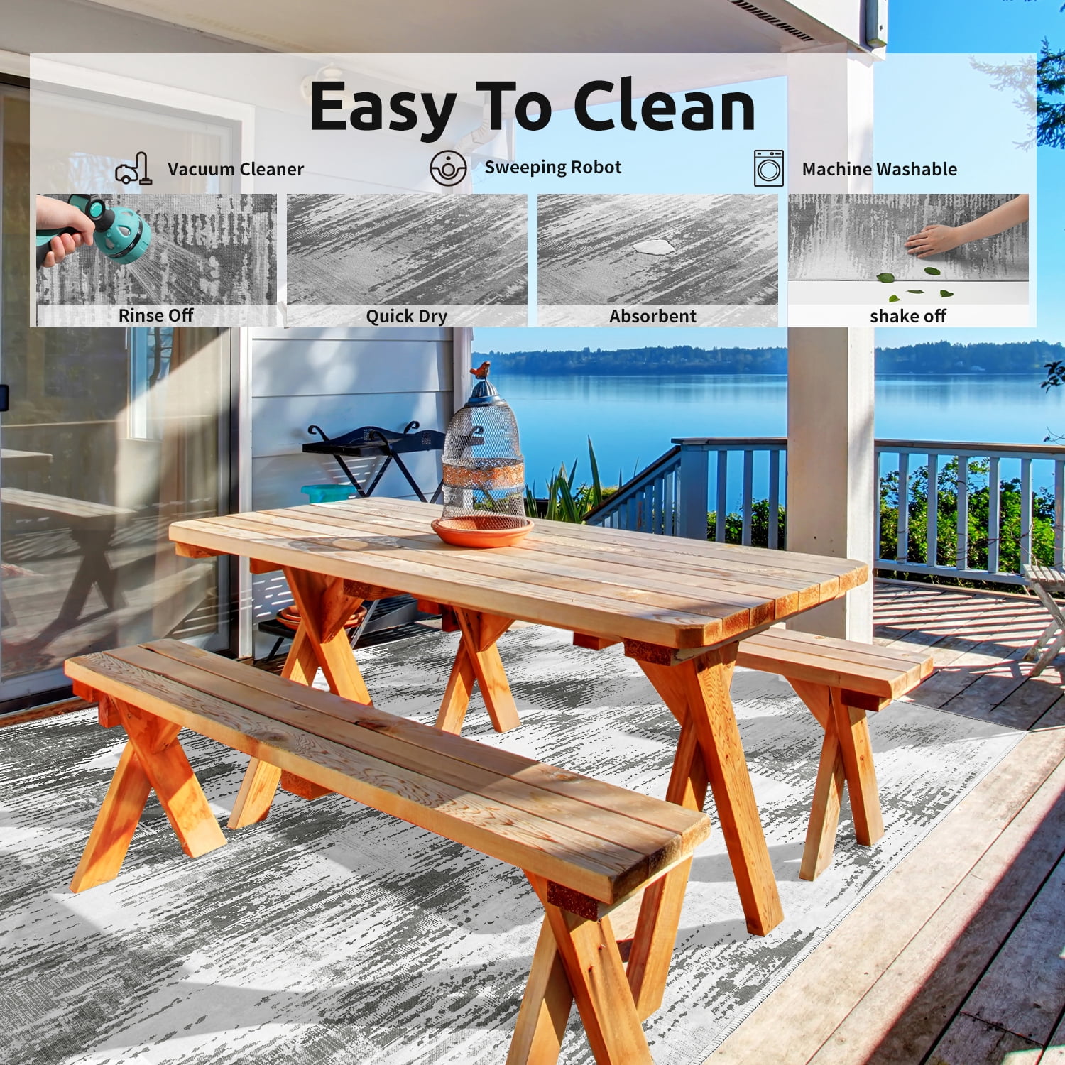 VUNATE Outdoor Rugs 5'x7' Modern Diagonal Patio Carpet Washable Area Rug for Living Room Indoor Outdoor Balcony Gray