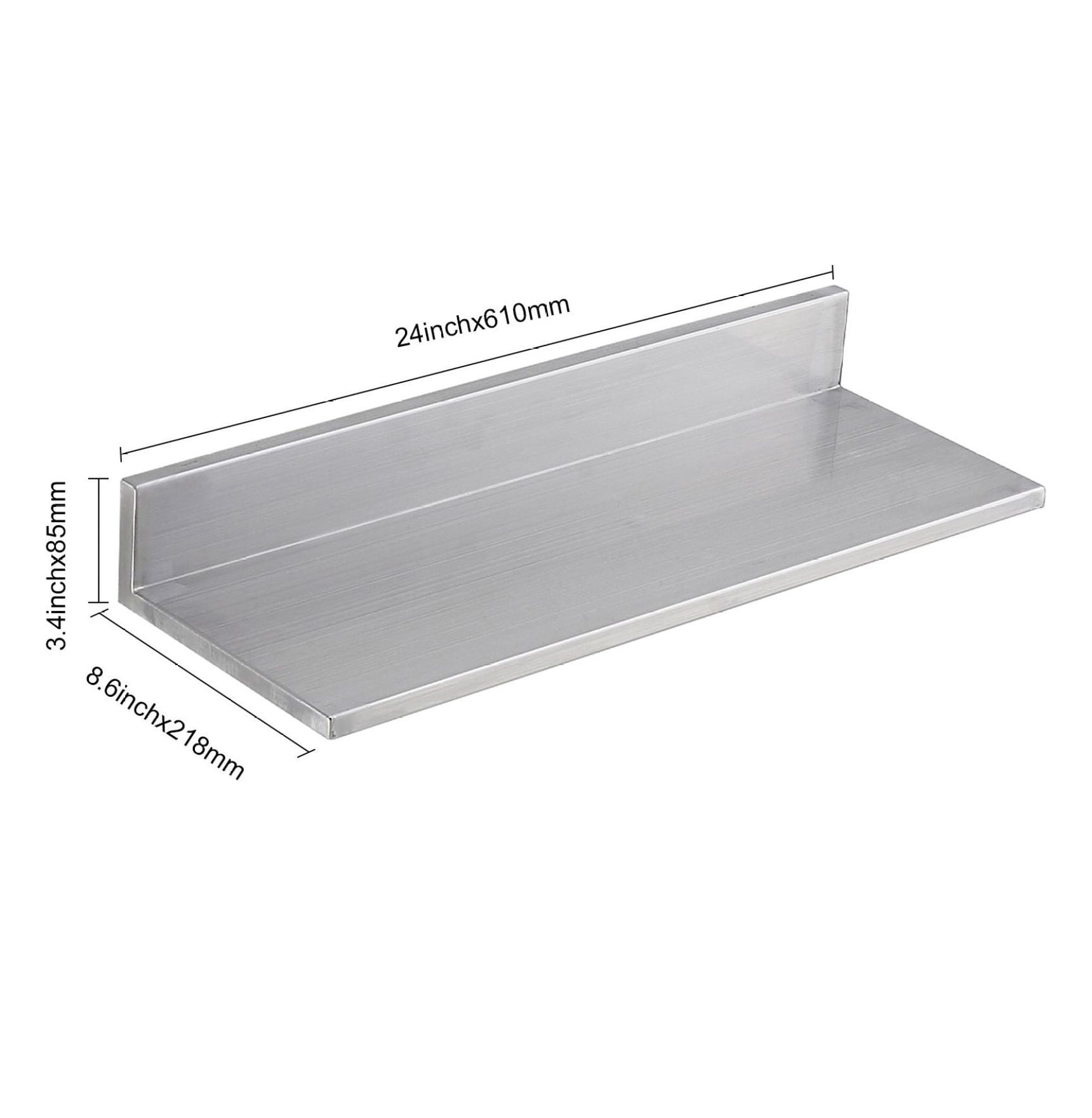 Stainless Steel Shelf 8.6x24 inch, Wall Mounted Floating Shelves with Backsplash, 44lbs Capacity, Heavy Duty Storage for Kitchen, Restaurant, Bar, Hotel
