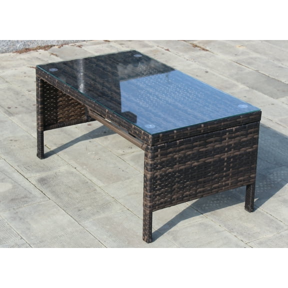 Cterwk Outdoor Patio Coffee Table with Tempered Glass, Brown