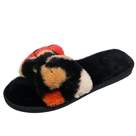 

Cptfadh Slippers For Women Shoes Women s Fashion Cow Pattern Plush Shoes Casual Bowknot Plush Slippers