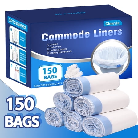Glowvia 150 Count Commode Liners,Leak Proof Disposable Bags for Bedside Commode,Toilet Bags for Portable Potty Chair,Universal Fit,No Absorbent Pad