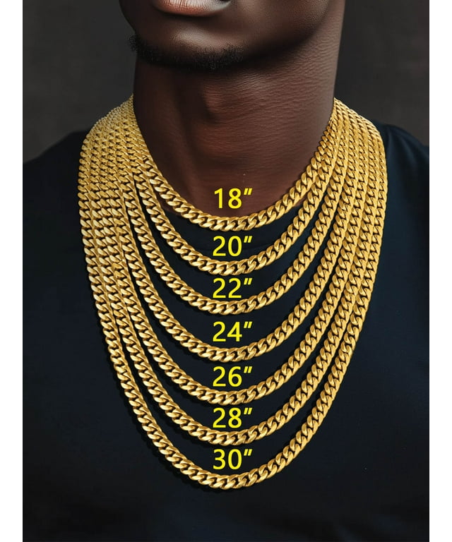 18k Solid 4mm 18kt Gold IP Bold Box Chain Necklace Mens 18 Inch