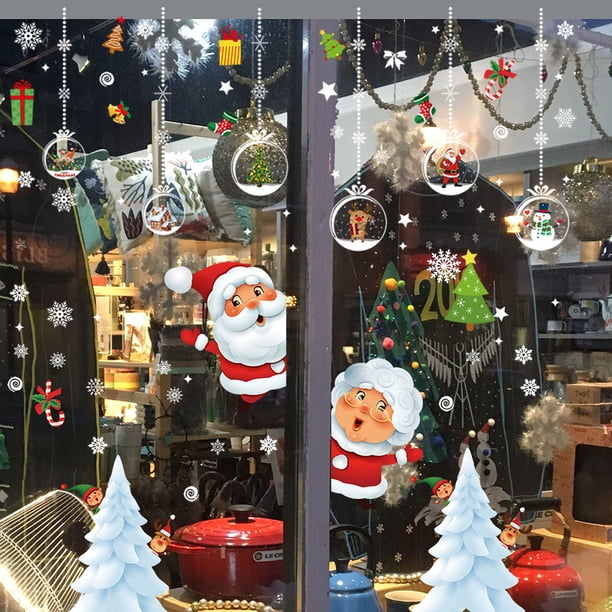 Pegatinas navideñas de copos de nieve para ventanas, calcomanías para vidrio, decoraciones navideñas, calcomanías navideñas de copos de nieve, Papá Noel y reno para fiestas