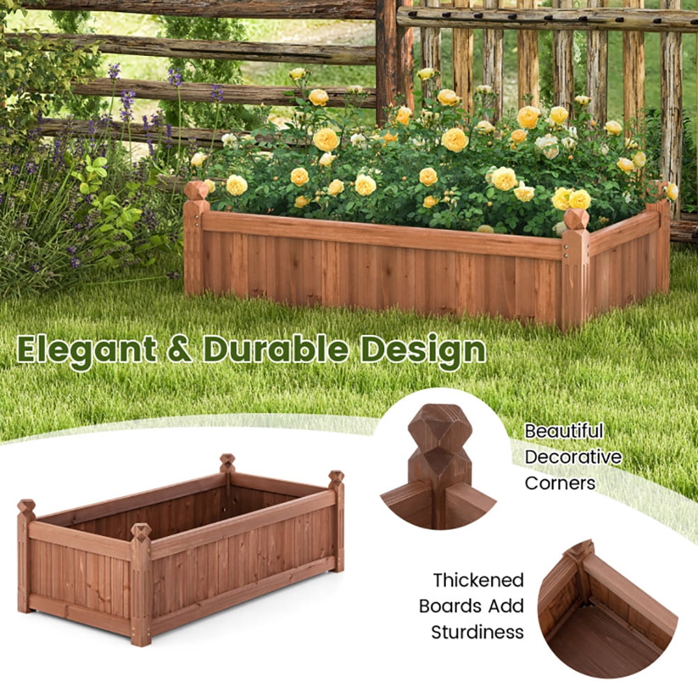 Spaco 46 x 24 x 16 Inch Rectangular Planter Box with Drainage Holes for Backyard Garden Lawn-Brown, Outdoor Elevated Flower Box for Backyard/Patio/Gardener