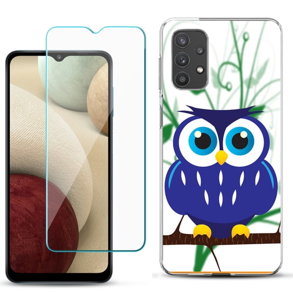 Slim-Fit TPU Phone Case compatible with Samsung Galaxy A32 5G, with Tempered Glass Screen Protector, by OneToughShield ® - Blue Owl