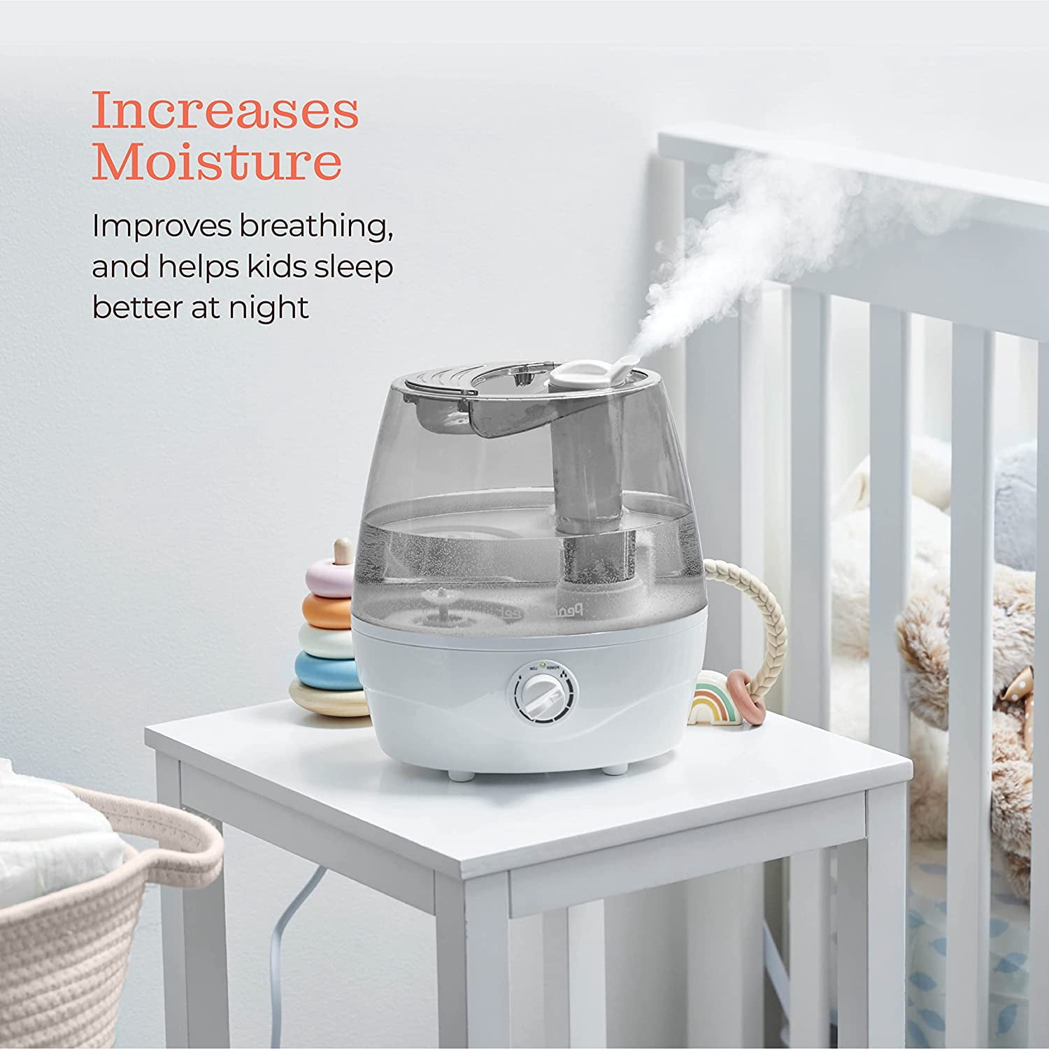 Cool Mist Humidifier - 2.2L Water Tank, for Bedroom, Baby, Quiet Ultrasonic Air Vaporizer, Adjustable Mist Level, 360 Nozzle Rotation, Auto-Shut Off, Large Area Humidifiers Easy Fill and Clean (Grey)