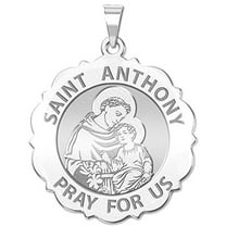 Saint Anthony Scalloped Religious Medal  - 2/3 inch Size of Dime, Sterling Silver