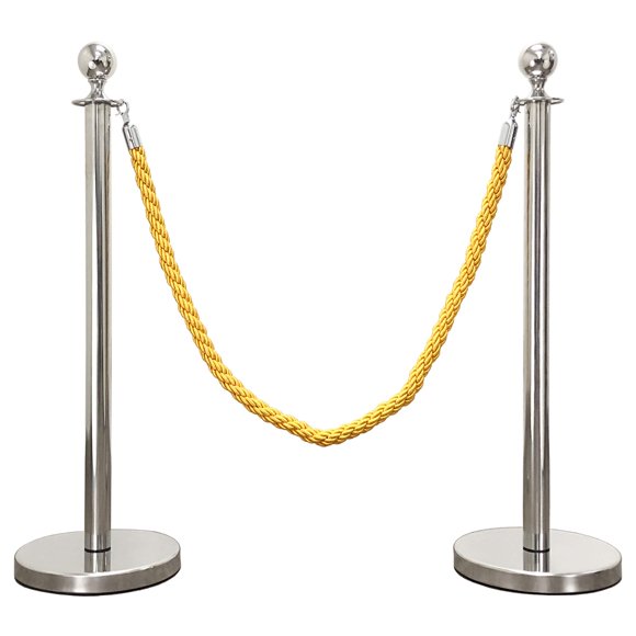 Mirror Crown Top Rope Stanchion in 3 pcs Set, VIP Crowd Control (60" Blue Braided)
