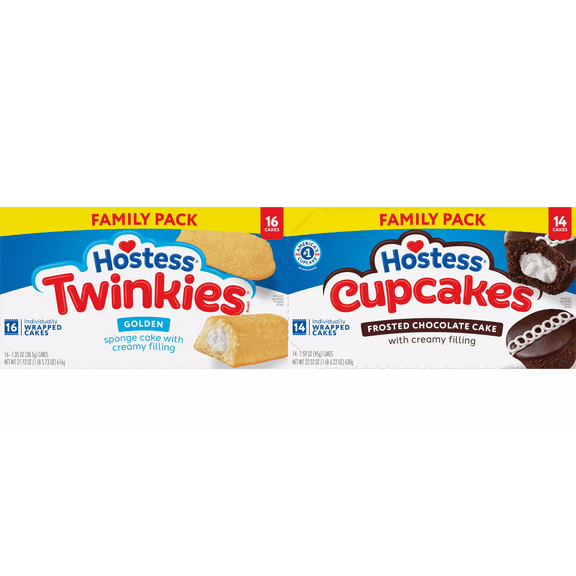 Hostess Twinkies Golden Sponge Cake - Family Pack, 16 ct&Hostess Chocolate Cupcakes - Family Pack, 14 ct
