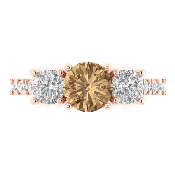 Clara Pucci 14K Rose Gold 1.97ct Champagne Three-Stone Ring for Women