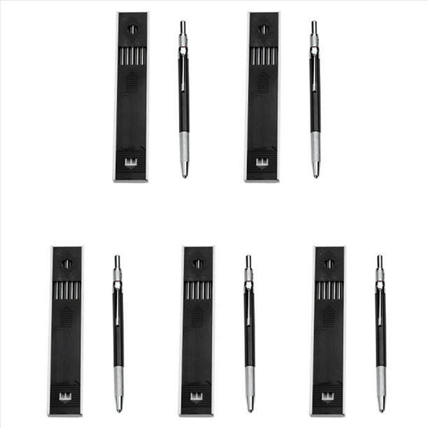 5X LáPiz MecáNico de 2,0 Mm, LáPiz de Plomo para Bocetos de Dibujo de Carpintero, Bocetos ArtíSticos con Recarga de 60 Piezas, Negro
