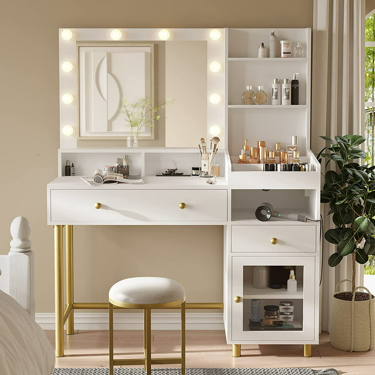 Vanity Desk with Lighted Mirror, Full Length Mirror & Wardrobe