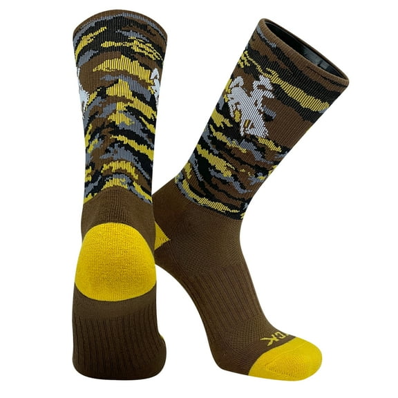 Wyoming Cowboys Camo NCAA Licensed Crew Socks (mens 8-13)