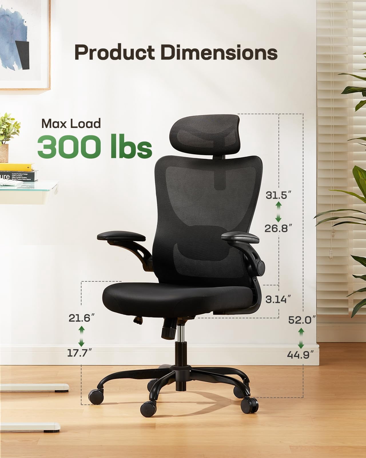 Ergonomic Office Chair: Desk Chair With High Back Mesh And Adjustable Lumbar Support Rolling Work Swivel Task Chairs Wheel 3d Armrests Headrest