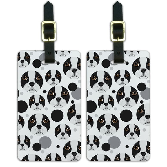 Graphics and More Boston Terrier Face Pet Dog Luggage Suitcase Carry-On ID Tags Set of 2