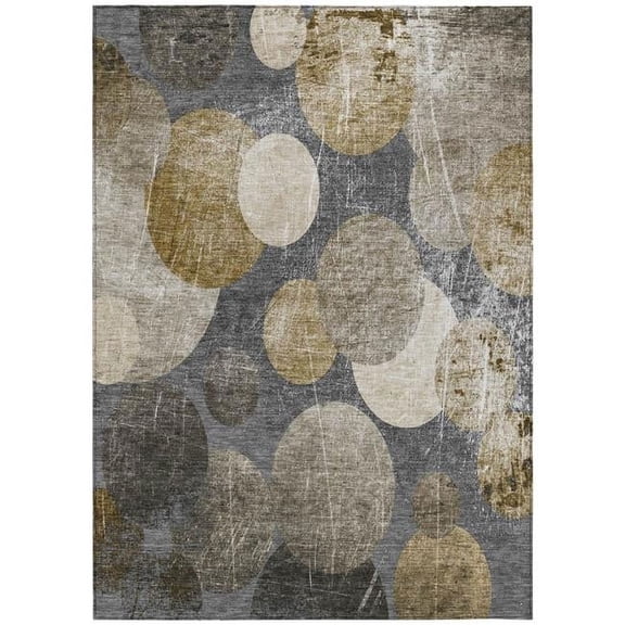 HomeRoots 562914 8 x 10 ft. Brown Beige & Ivory Abstract Washable Non Skid Indoor Outdoor Rectangle Machine Woven Area Rug