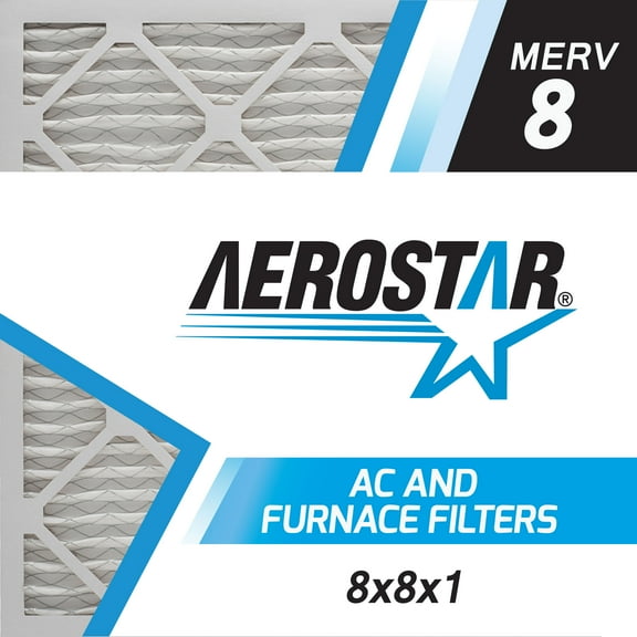 Aerostar 8x8x1 MERV 8 Pleated Air Filter, AC Furnace HVAC, 4 Pack