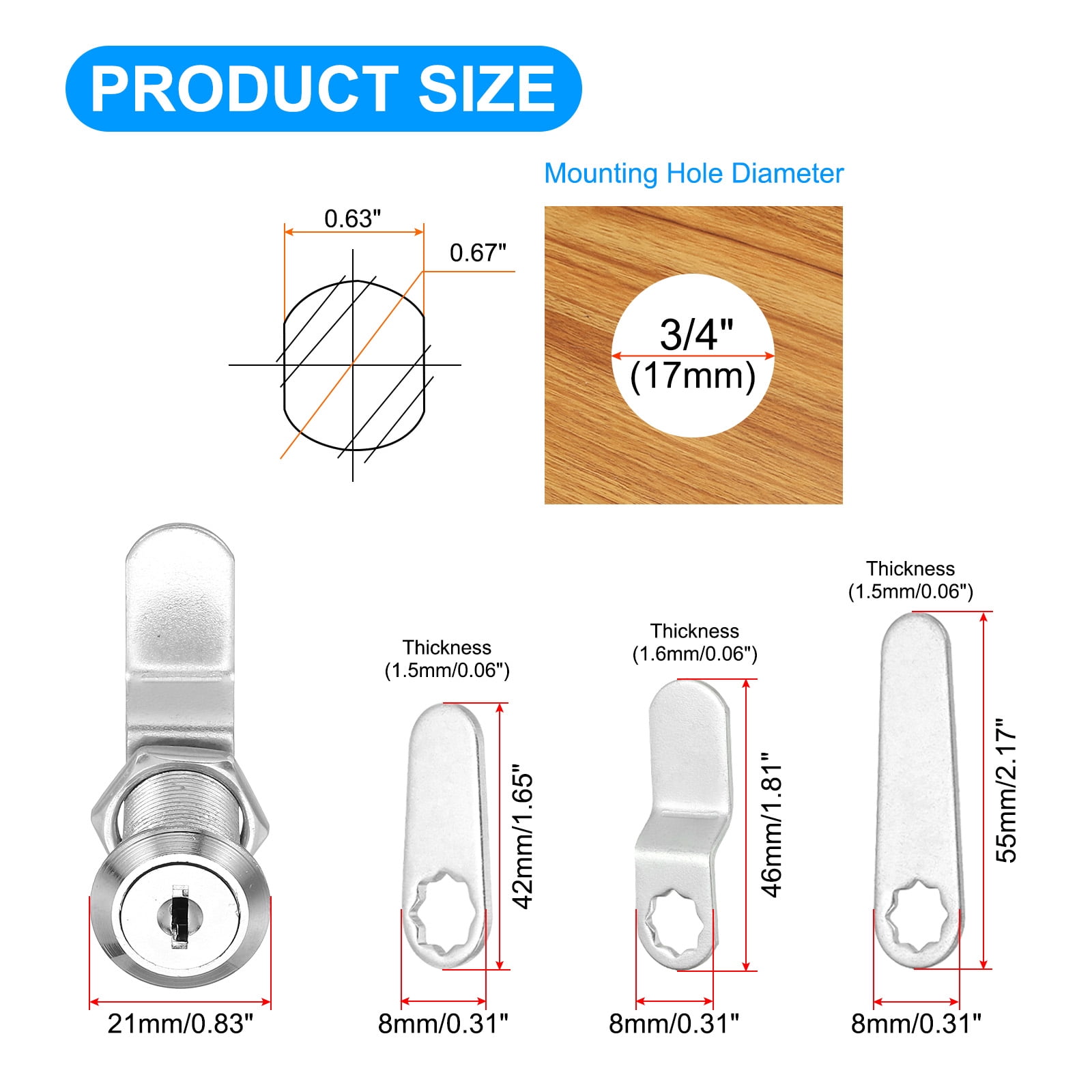 Uxcell Keyed Alike Cabinet Locks 1-1/8 Inch with Key for RV Drawer Storage, Silver 8 Pack