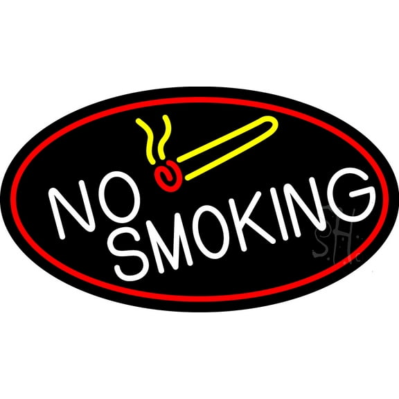 No Smoking Oval With Red Border LED Neon Sign 20 x 37 - inches, Clear Edge Cut Acrylic Backing, with Dimmer - Bright and Premium built indoor LED Neon Sign for Bar decor.