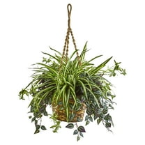 Nearly Natural 30-In. Wandering Jew & Spider Artificial Plant in Hanging Basket