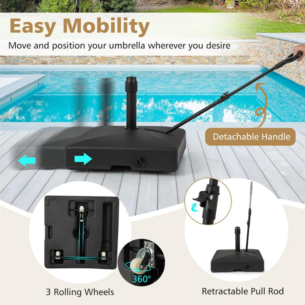 GVN Patio Umbrella Base,Outdoor Umbrella Stand,Mobile Patio Umbrella Base Water Sand Fillable Market Table Umbrella Stand with 3 Wheels-Black