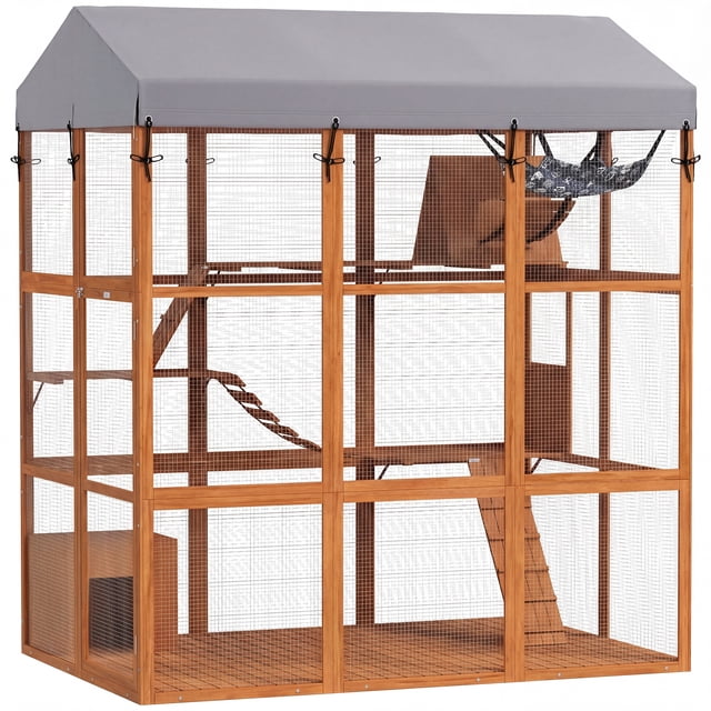 PawHut 81"H Large Catio with Floor to Prevent Escaping & Easy Cleaning