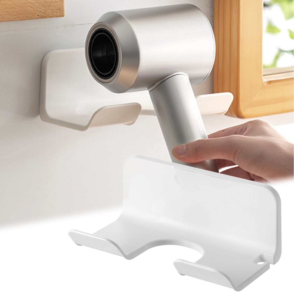 Happy date 2Packs Self Adhesive Hair Dryer Holder Adhesive Blow Dryer Holder, Wall Mounted