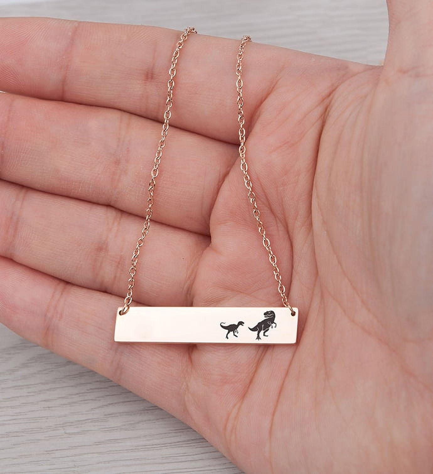 Engravable Bar Necklace, Mamasaurus Bar Necklace, Mom and Baby Dinosaur Bar Necklace, Engravable Mom to Be Bar Necklace, Birthday Day Jewelry for Her, Gift for Mom, Personalized Gift to Mom