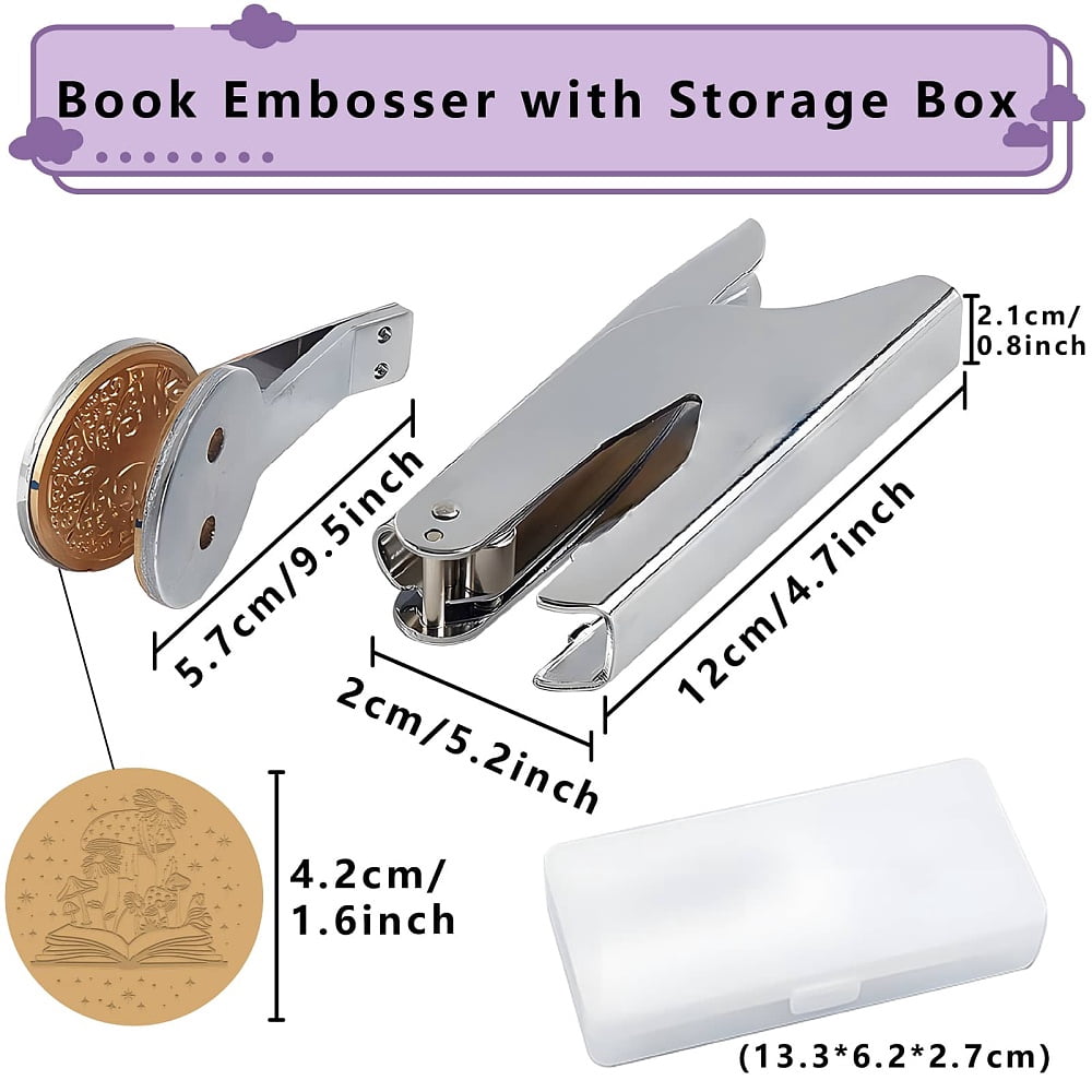 Mushroom Embossed Stamp Book Ex Libris Library 1.6in Stainless Steel Seal Stamper Hand Held Embosser Bookish Teacher Notary