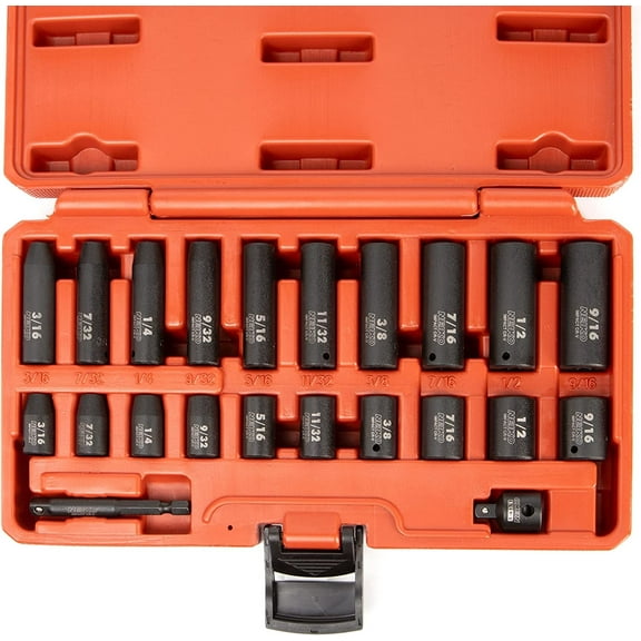 NEIKO 02435A, 22 Piece, 1/4 Socket Set, Standard 3/16” – 9/16” SAE, Deep and Shallow Sockets, Chrome Vanadium Steel, 3/8” to 1/4” Reducer, Hex Shank Socket Impact Adapter, 1/4 Drive Socket Set