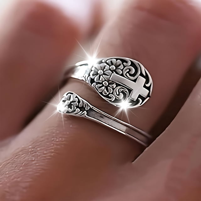 Anillo de cuchara de plata 925, anillos vintage de turquesa, tamaño ajustable, anillo de compromiso inspirador.