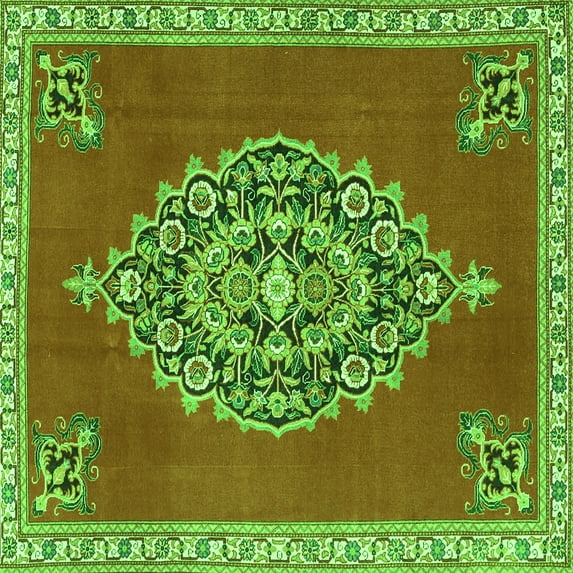 Ahgly Company Indoor Square Medallion Green Traditional Area Rugs, 6' Square