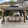 thumbnail image 5 of MeetLeisure 13 ft. x 11 ft. Wood Gazebo with Mosquito Netting Double Steel Roof Hardtop, 5 of 14