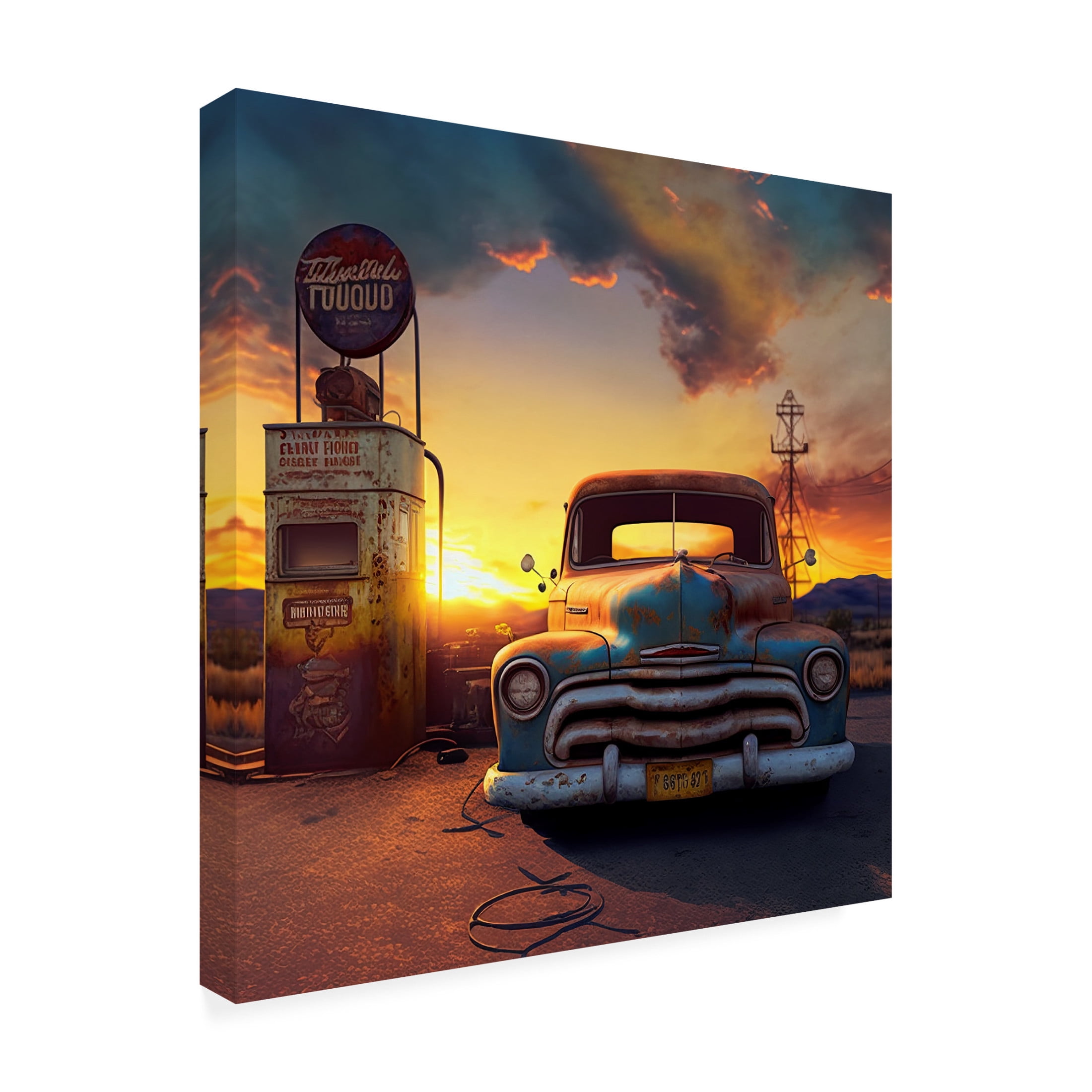 Canvas Wall Art - Ray Heere 'Route 66 8' Wall Art for Living Room, Bedroom, or Office Décor by Trademark Fine Art - 18 x 18 Inches