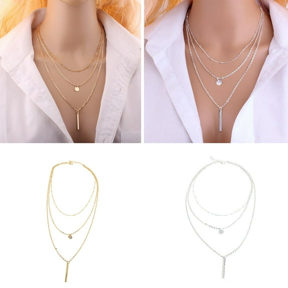 Opvise Necklace Lightweight Three Layers Alloy Multi-Layer Long Necklace for Party
