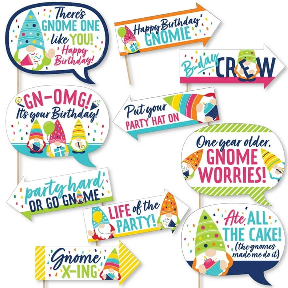 Big Dot of Happiness Funny Gnome Birthday - Happy Birthday Party Photo Booth Props Kit - 10 Piece