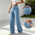 thumbnail image 5 of Dzrciro Denim Pants for Women, Drawstring High Waist Straight Leg Jeans with Side Pockets, Casual Daily Office Working Long Pants S-2XL, 5 of 8
