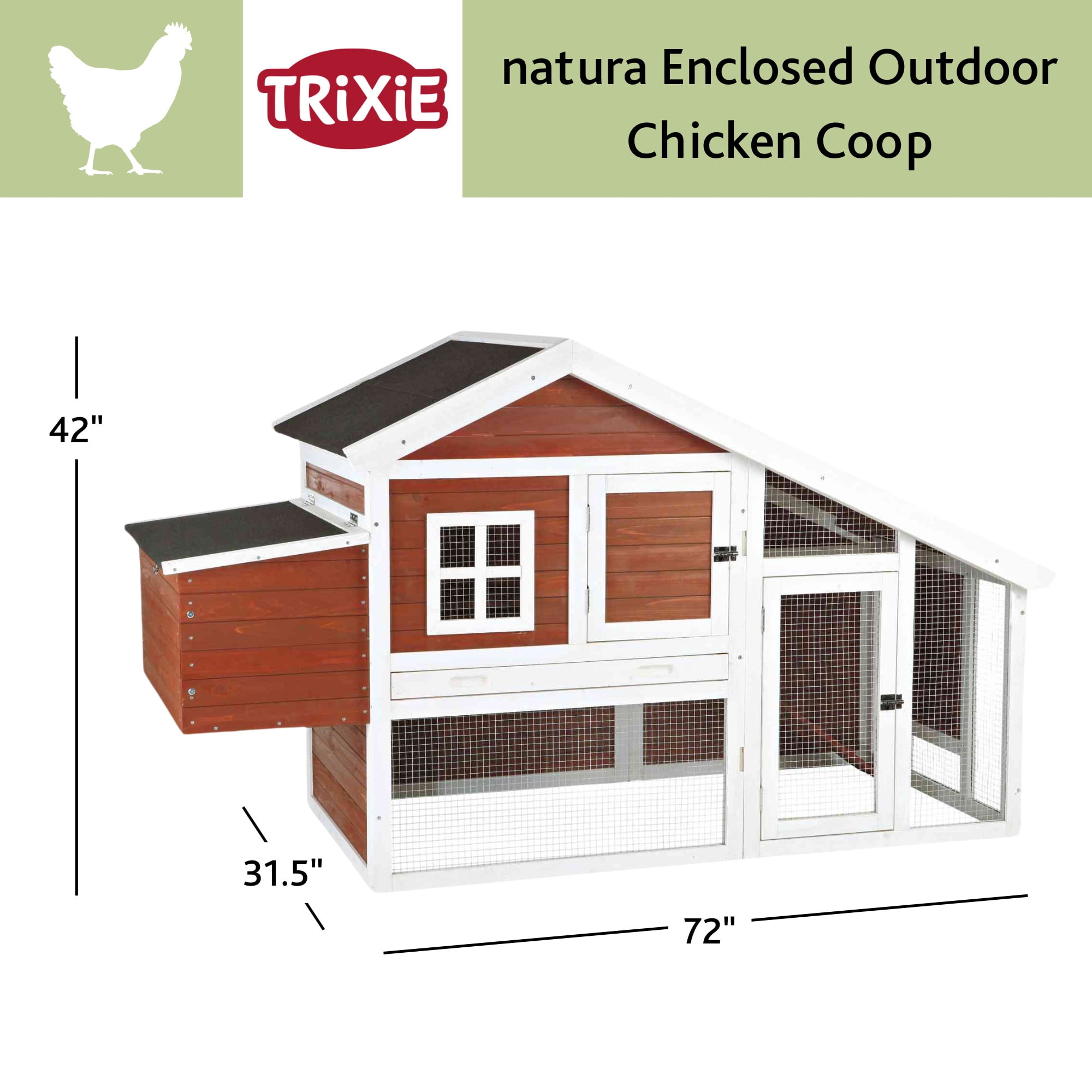 TRIXIE Weatherproof Wooded Backyard Chicken Coop, 2 Nesting Box