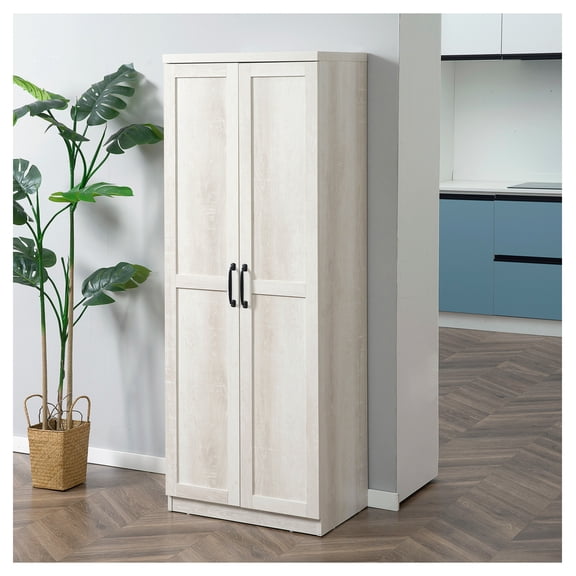 63" Kitchen Pantry Cabinet, 2-Door Freestanding Storage Organizer with Adjustable Shelves, Dining Room Cabinet, Antique White