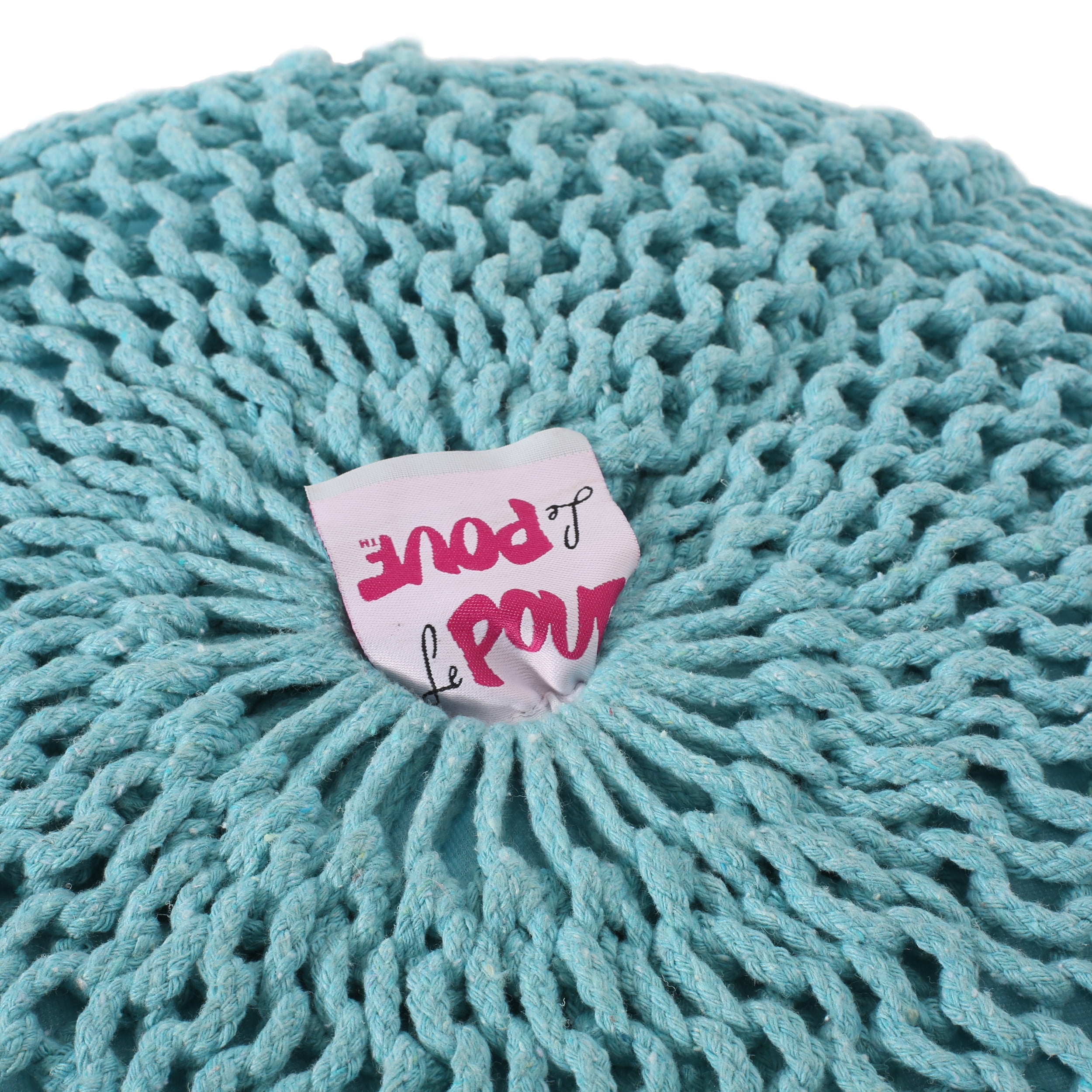 Noble House Axson Cotton Knitted Round Pouf, Blue, 20" x 14"