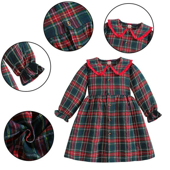 YTDSCS 2-7Y Kids Toddler Girls Dress Long Sleeve Spring Fall Dress Plaid Dress Buffalo Plaid Cute Princess Dress
