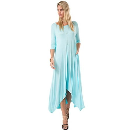 TZ Apparel Women's Casual Asymmetrical Oversized Handkerchief Hem 3/4 Sleeve Jersey Maxi