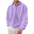 thumbnail image 2 of Men's Winter Solid Color Lapel Loose Long Sleeve T-Shirt, Henley Button Up Sport Top for Casual Wear, Gym and Lounge Style,Purple,M, 2 of 6