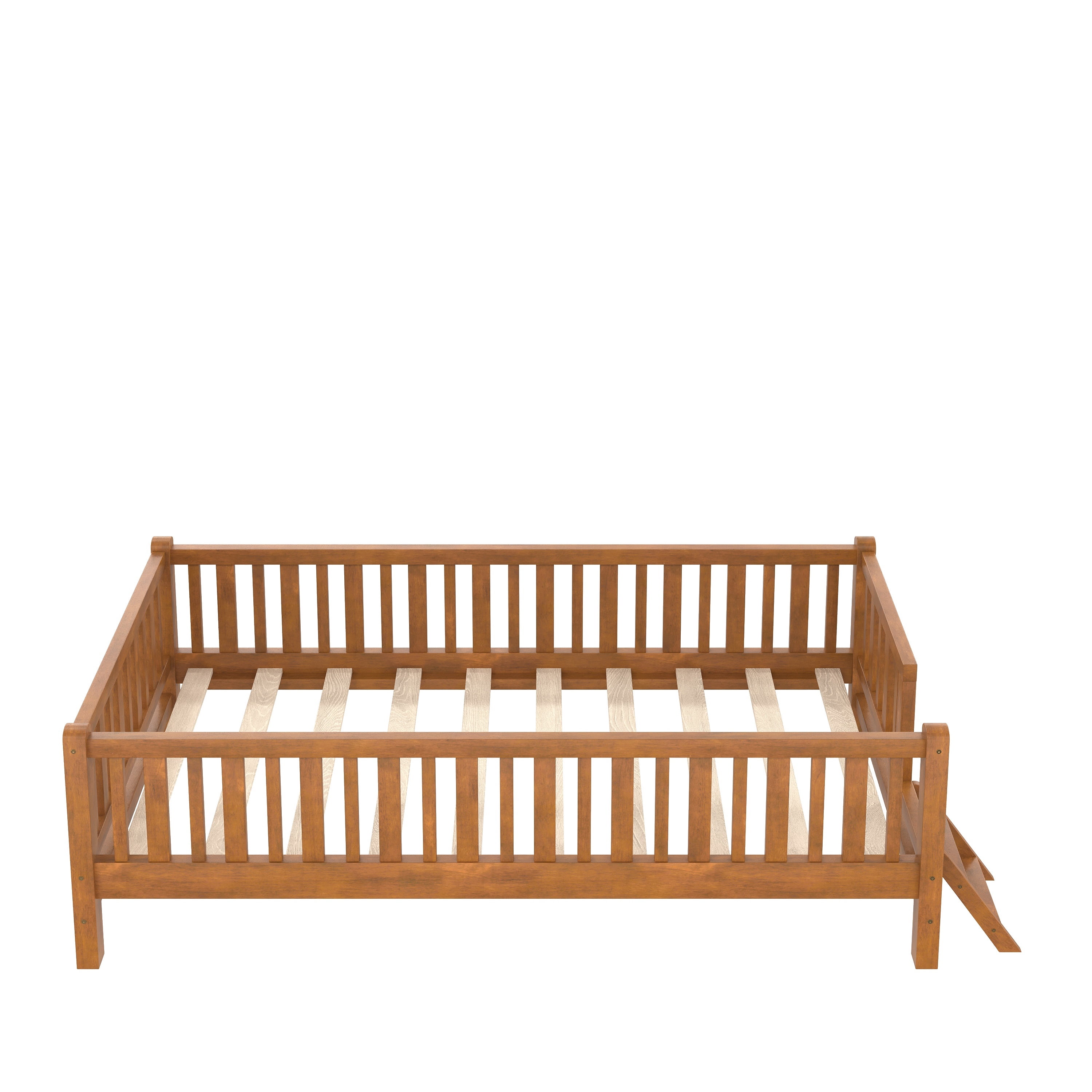 MODERNLUXE Twin Size Platform Bed with Guardrails, Walnut